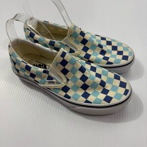 51. Vans Blue and Cream Checkered Sneakers Slip-On (M6/W7.5)‎